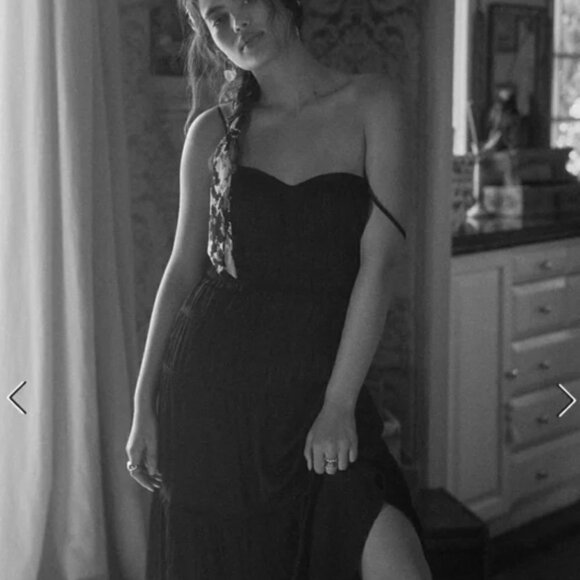 New Anthropologie Ruched Bustier Adjustable Straps Black Slip Midi Dress 2 US - Picture 3 of 14